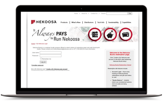 Laptop with a the Nekoosa Bucks webpage on the screen.