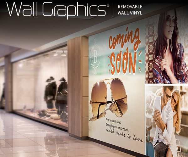 Coming Soon vinyl wall graphic on a store front window.